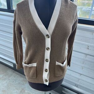 LOFT Brown and Cream Cardigan Sweater